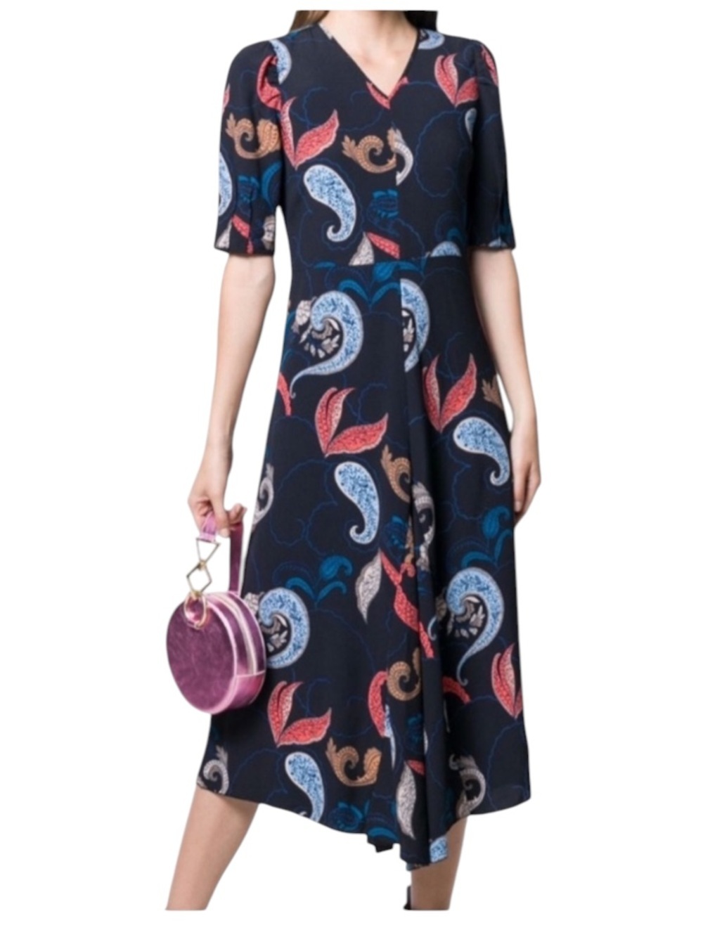 See By Chloe Women’s Navy Paisley V-Neck Midi Dress